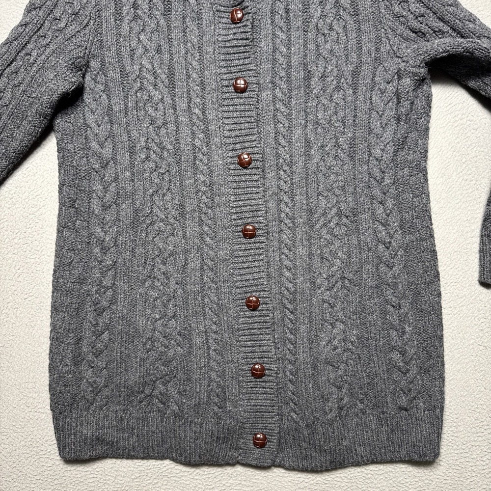 VTG LL Bean Wool Cardigan Sweater Womens XL Chunky Cable Knit Fisherman Ireland - Picture 5 of 10